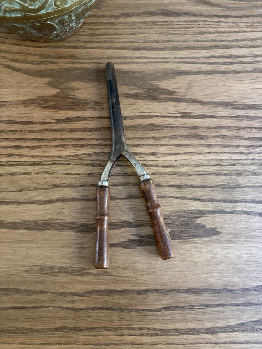 Antique 1920s Stove Top Curling Iron Turned Wood Handles Antique Curling Iron